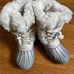 London Fog Silver and White Kids' Snow Boots